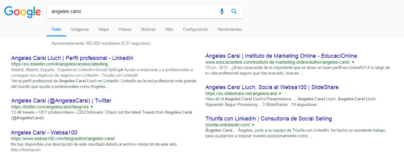 Imagen personal en Google - ejemplo Ángeles Carsi