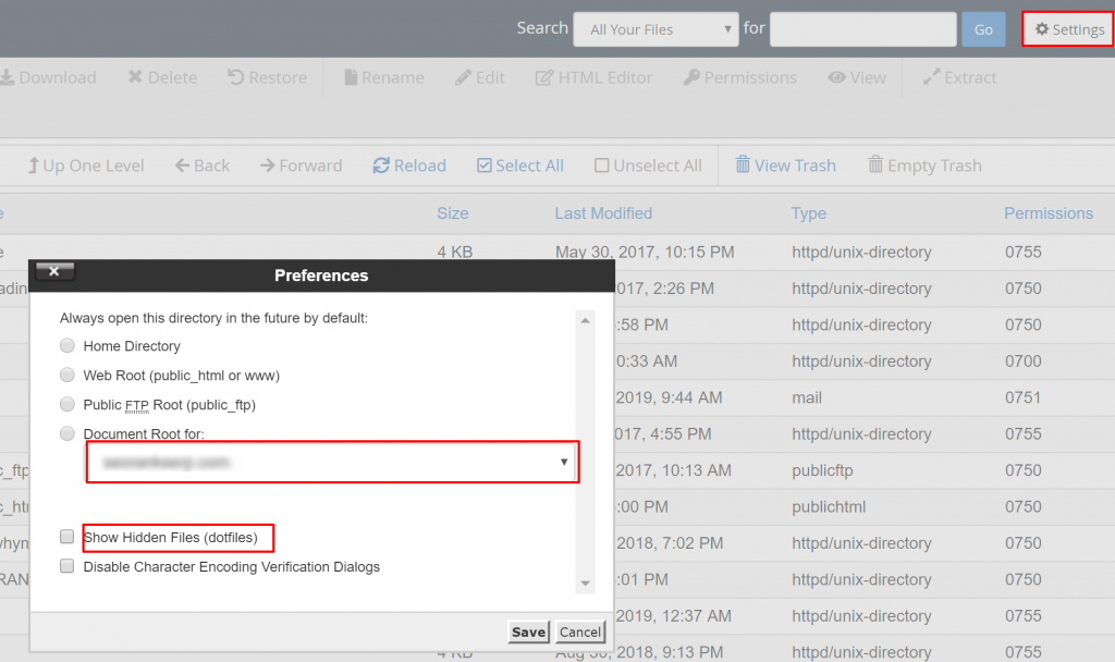 cartella radice del documento cpanel