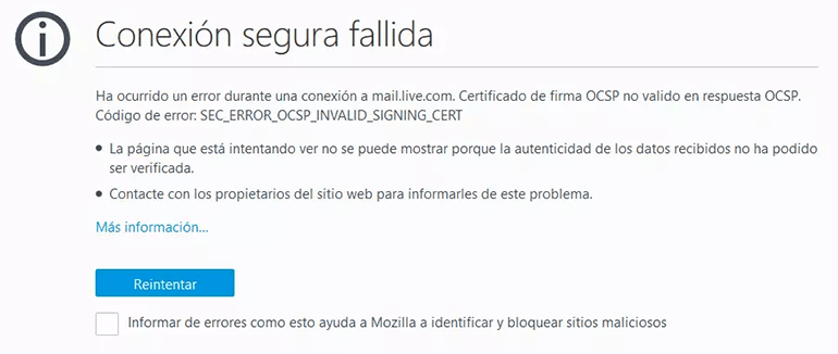 Conexión segura fallida